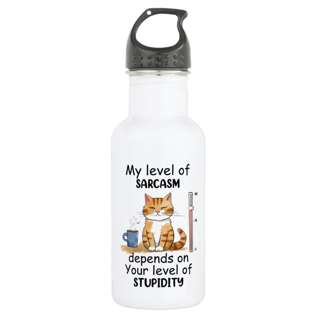 Bouteille D'eau Chat Sarcastique - Drôle Orange Art (Devant)