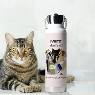 Bouteille D'eau Chaton noir Pinceau Pot de peinture Artiste Chat R