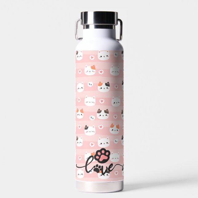 Bouteille D'eau Chats mignons roses Enfants personnalisés (Avant)