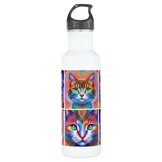 Bouteille D'eau Chats royaux de couleur psychédélique (Devant)