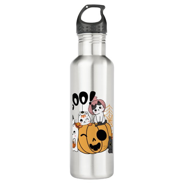 Bouteille D'eau Chats S'Amusant Sur Sticker Halloween (Devant)