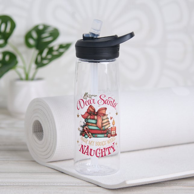 Bouteille D'eau Cher Père Noël, Seuls mes livres se sont mal compo (Yoga (pivotée))