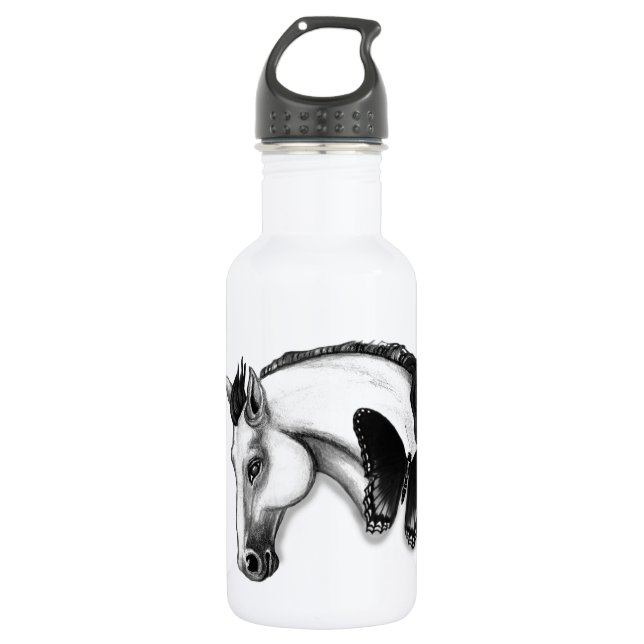 Bouteille D'eau Cheval blanc et design papillon (Devant)