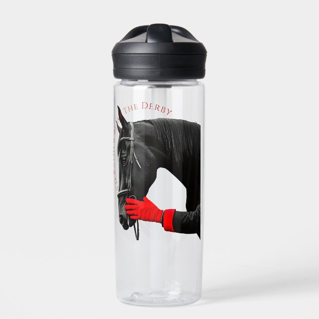 Bouteille D'eau Cheval noir avec Gant rouge et Derby Day (Extérieur)