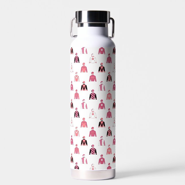 Bouteille D'eau Cheval Racing Jockey Soies Élégant Rose Et Blanc (Avant)