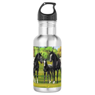 Bouteille D'eau Chevaux Appaloosa Noir Dans Les Pâturages D'Été