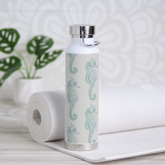 Bouteille D'eau Chevaux de mer tropicaux, Motif hippocampe - gris  (Yoga)