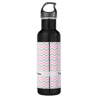Bouteille D'eau chevron rose et gris