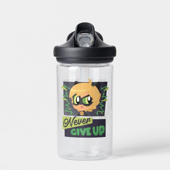 Bouteille D'eau Chibi Cat Noir n'abandonne jamais (Avant)