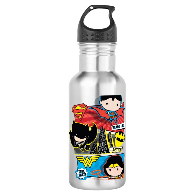 Bouteille D'eau Chibi Héros Prêts À L'Action ! (Devant)