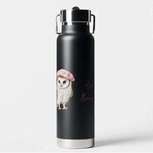 Bouteille D'eau Chic Béret Rose Marron Blanc Hibou À Revoir