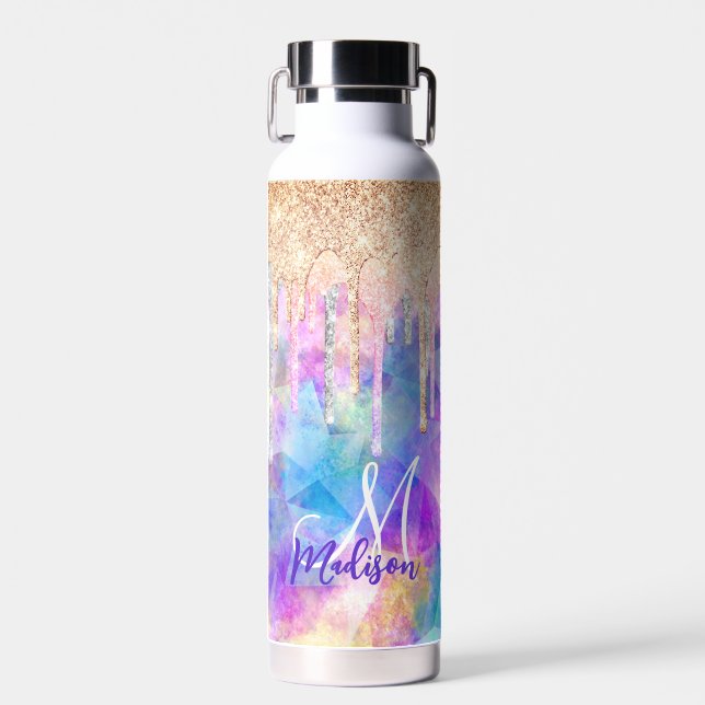 Bouteille D'eau Chic bleu aqua licorne goutte parties scintillant  (Avant)