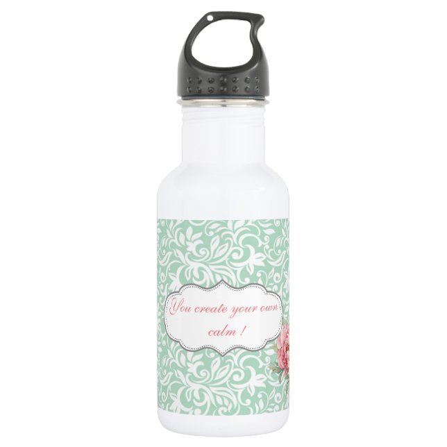 Bouteille D'eau Chic Elegant Damask, Rose, Message Motivationnel (Devant)