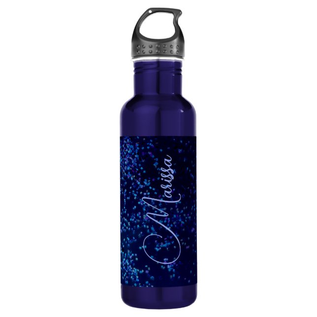 Bouteille D'eau Chic Fun Personnalisé Midnite Blue Confetti (Devant)