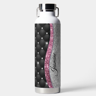 Bouteille D'eau Chic girly faux parties scintillant argent noir ro