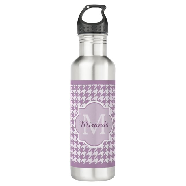 Bouteille D'eau Chic Monogramme Lumière Purple Houndstooth Avec No (Devant)