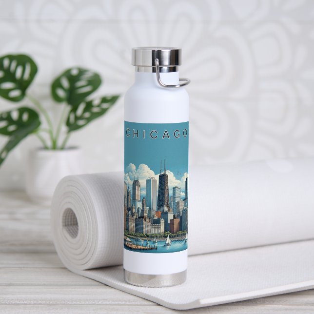 Bouteille D'eau Chicago Skyline (Yoga (pivoté))