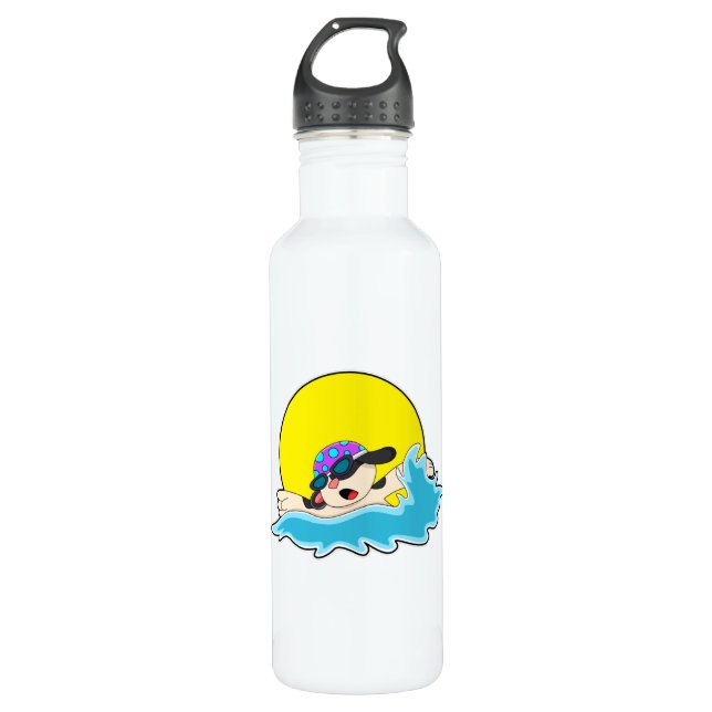 Bouteille D'eau Chien à la natation avec lunettes de natation (Devant)