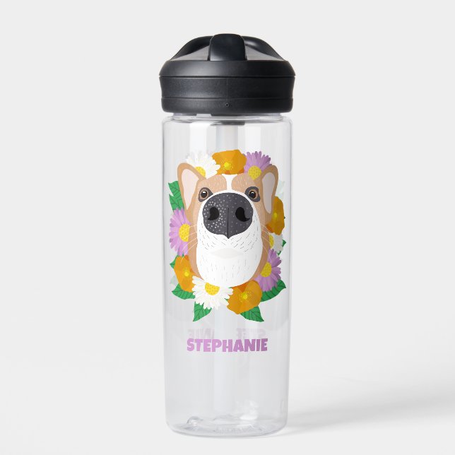 Bouteille D'eau Chien de Corgi avec Fleurs Personnalisé (Extérieur)