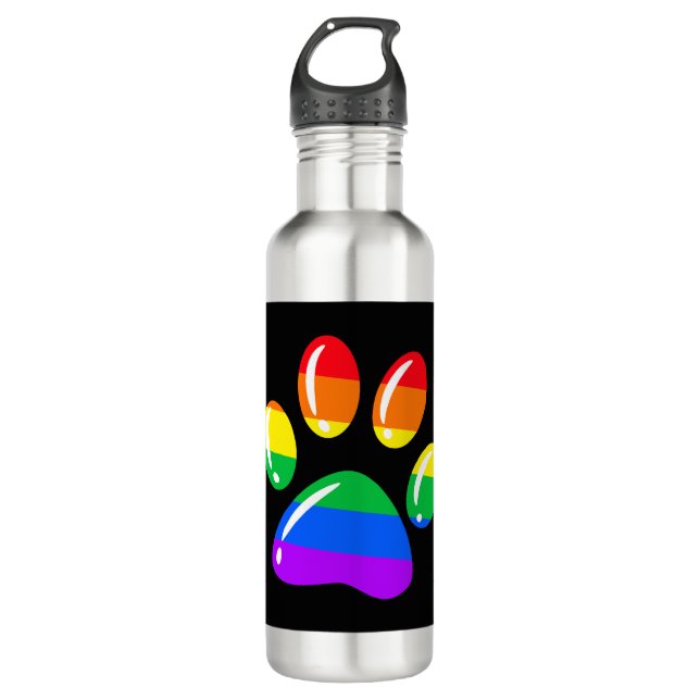 Bouteille D'eau Chien Empreinte de patte arc-en-ciel Paw LGBT Prid (Devant)