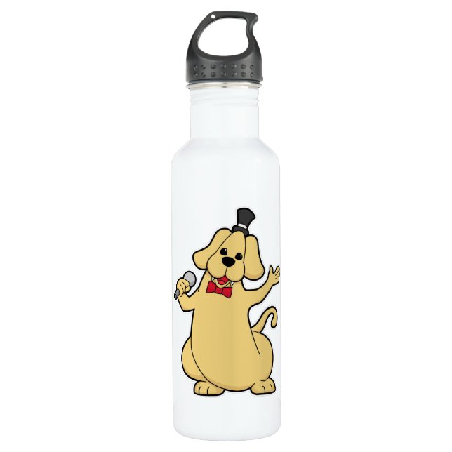Bouteille D'eau Chien en chantant avec microphone (Devant)