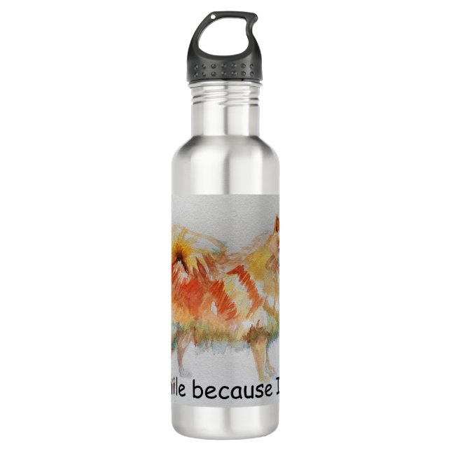 Bouteille D'eau Chien Spitz Allemand "Je souris parce que je peux  (Devant)