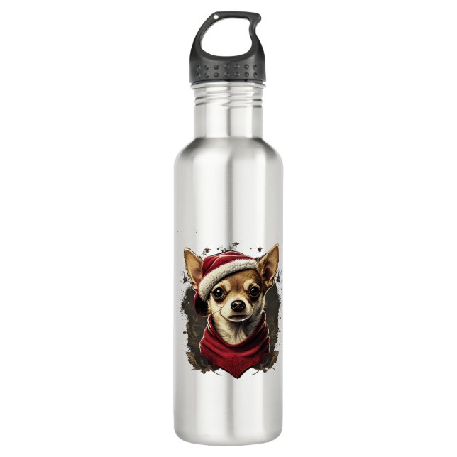 Bouteille D'eau Chihuahua Joyeux Noël X-Mas Tree Cute (Devant)