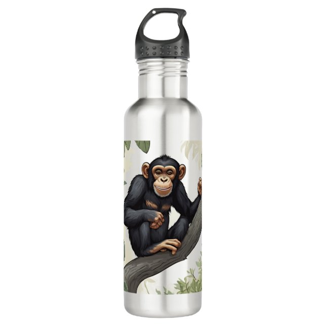 Bouteille D'eau Chimpanzé mignon sur la branche accueille (Devant)