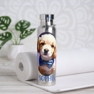 Bouteille D'eau Chiot souple adorable avec jolie Cravate de Bow bl