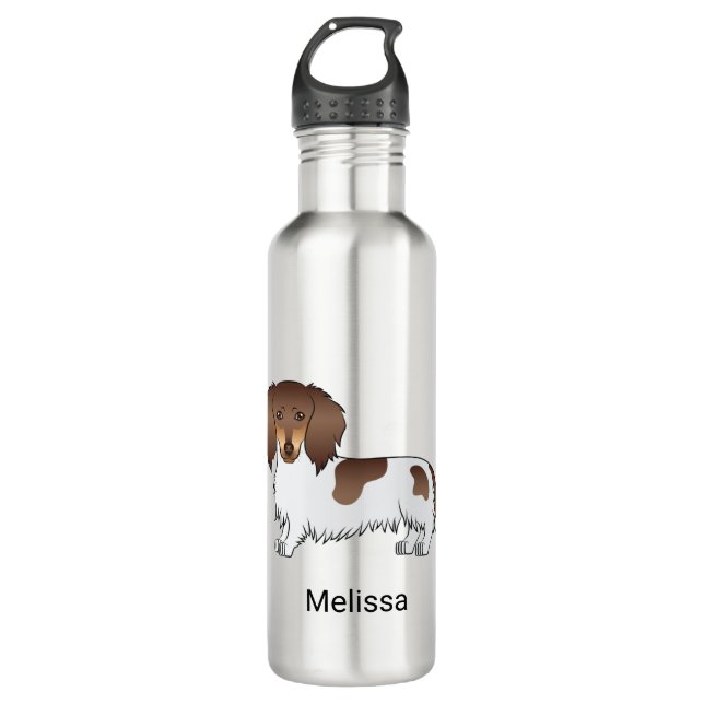Bouteille D'eau Chocolat & Tan Piebald cheveux longs Dachshund & N (Devant)
