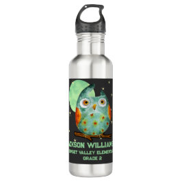 Bouteille D'eau Chouette blanche Aquarelle Style Nom École sur le 