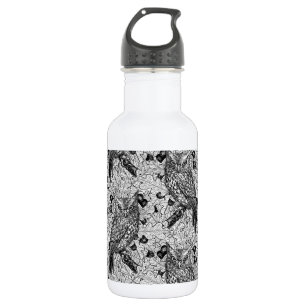 Bouteille D'eau Chouettes dans le chêne, noir et blanc