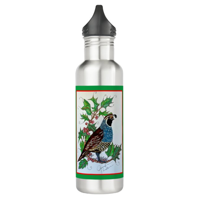 Bouteille D'eau Christmas Holly Quail (Gauche)