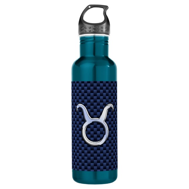 Bouteille D'eau Chrome Comme Taurus Zodiac Signe Bleu Carbone Impr (Devant)