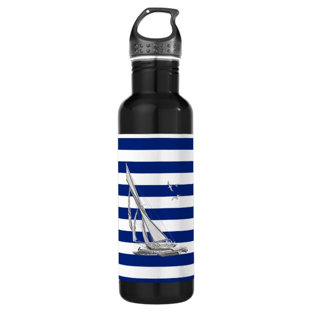 Bouteille D'eau Chrome voile sur les bandes marines (Devant)