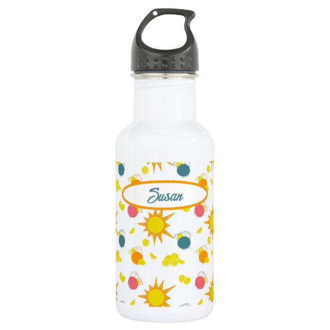 Bouteille D'eau Cimonade de soleils jaune orange (Devant)