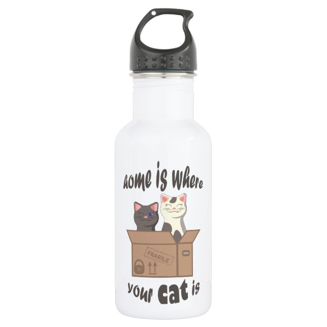 Bouteille D'eau Citation drôle Accueil est où est votre chat (Devant)