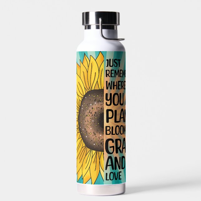 Bouteille D'eau Citation et tournesol tiré à la main (Gauche)