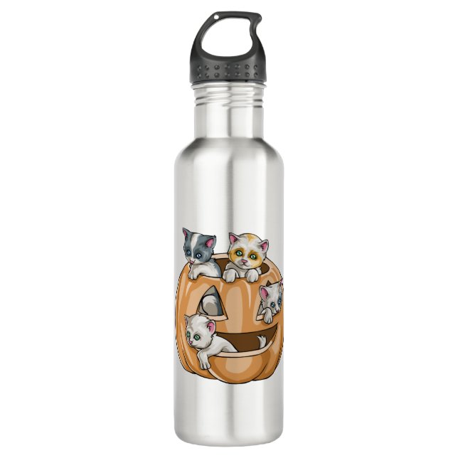 Bouteille D'eau Citrouille des chats d'Halloween (Devant)