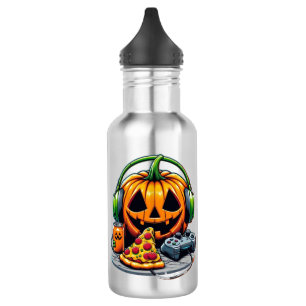 Bouteille D'eau Citrouille d'Halloween avec casque et jeux?