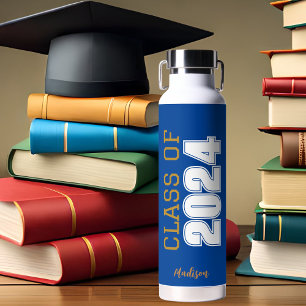 Bouteille D'eau Classe d'or bleu de 2024 Graduation personnalisée