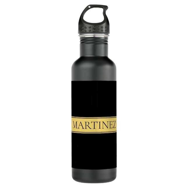 Bouteille D'eau Classy Faux Gold Stripe & Black Arrière - plan ou  (Devant)