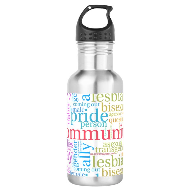 Bouteille D'eau Cloud de mot communautaire LGBTQ+ SlipperyJoe (Devant)