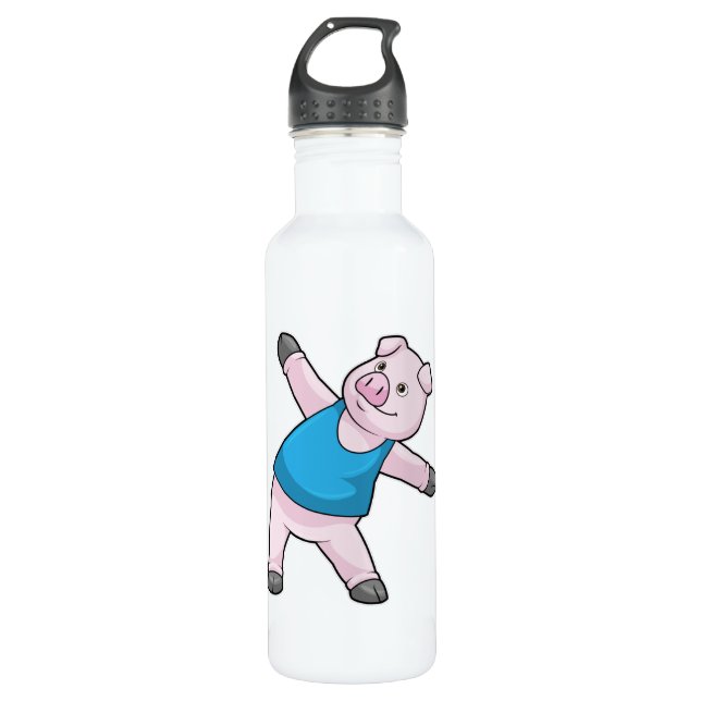 Bouteille D'eau Cochon au Yoga Étirement (Devant)