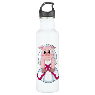 Bouteille D'eau Cochon en mariée avec robe de mariée
