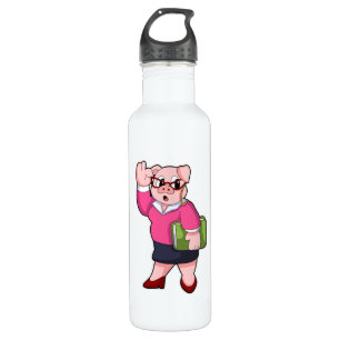 Bouteille D'eau Cochon en tant que secrétaire avec lunettes