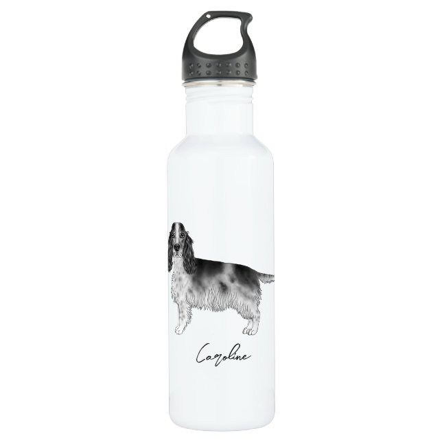 Bouteille D'eau Cocker Spaniel En Noir Et Blanc & Texte Personnali (Devant)
