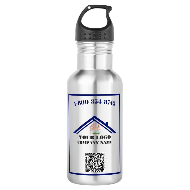 Bouteille D'eau Code QR du logo de votre entreprise (Devant)