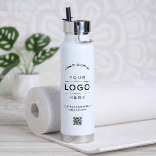 Bouteille D'eau Code QR Logo Blanc Marque de Bien-être