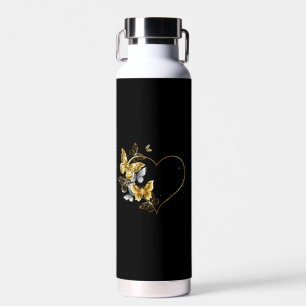 Bouteille D'eau Coeur aux papillons d'or